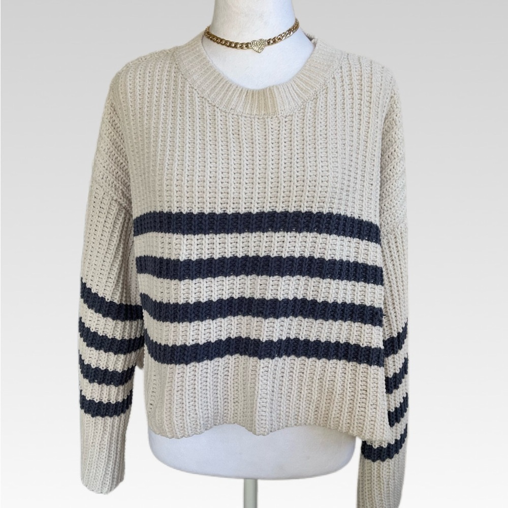 Pink Rose Cream and Black Striped Sweater size L
